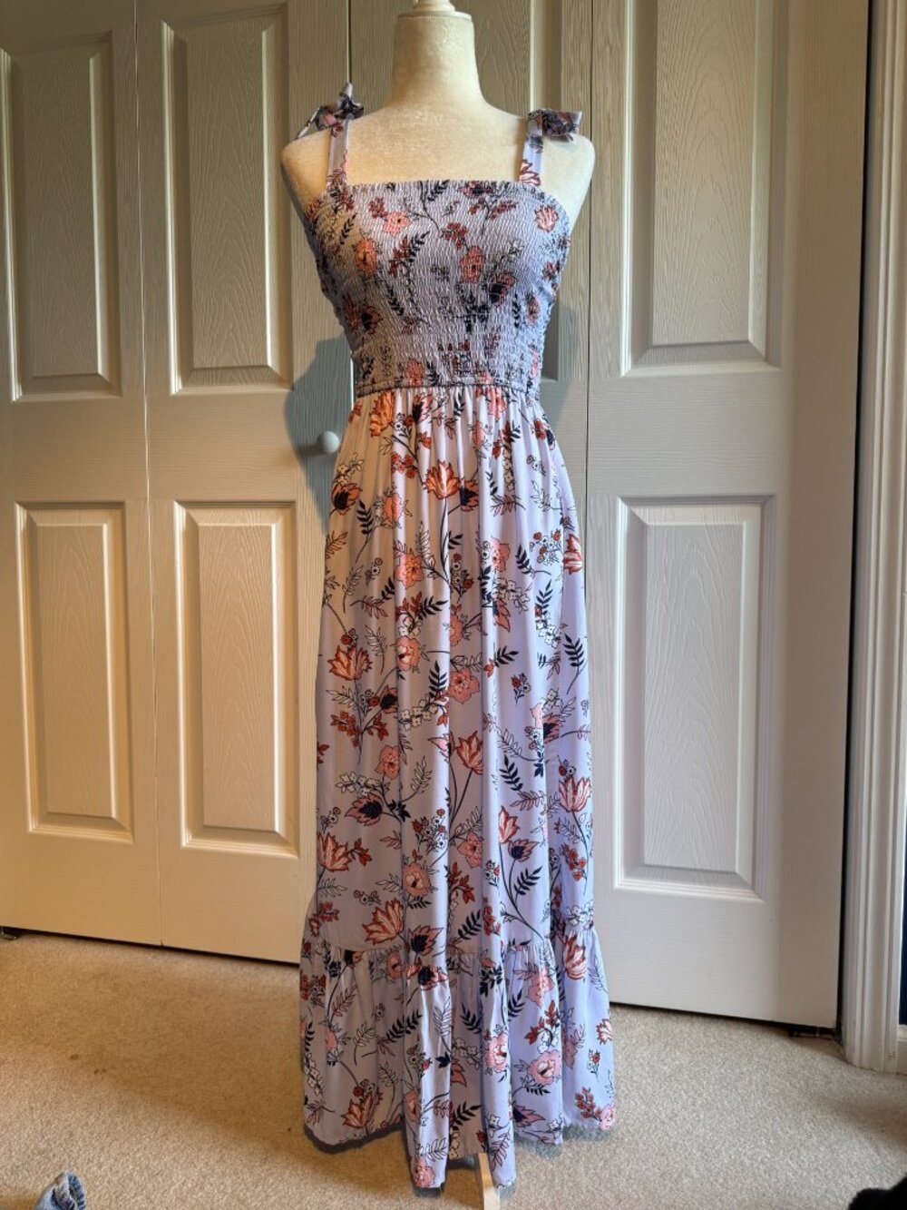 Japna Light Blue Maxi Sundress X Small Floral Cottagecore Fairy Peasant Smocked